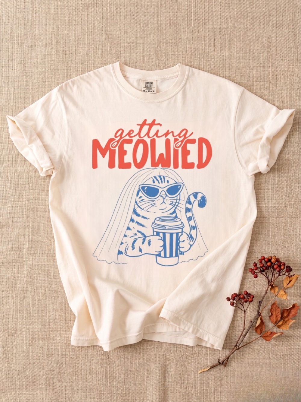 Comfort Colors 'Getting Meowied' Cream Shirt, Funny Cat Bride Tee